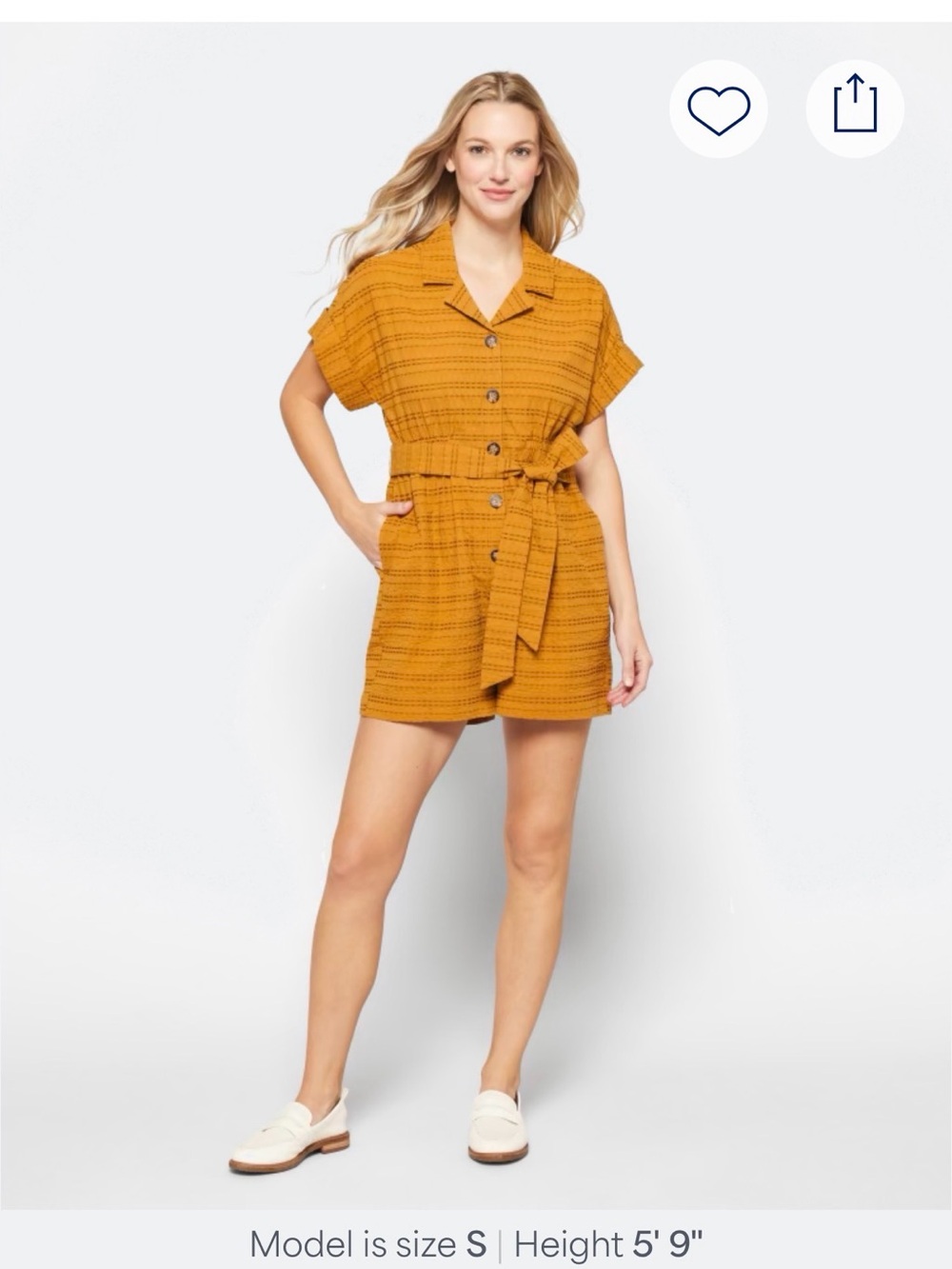 Madewell Mustard Short-Sleeve Tie-Waist Romper